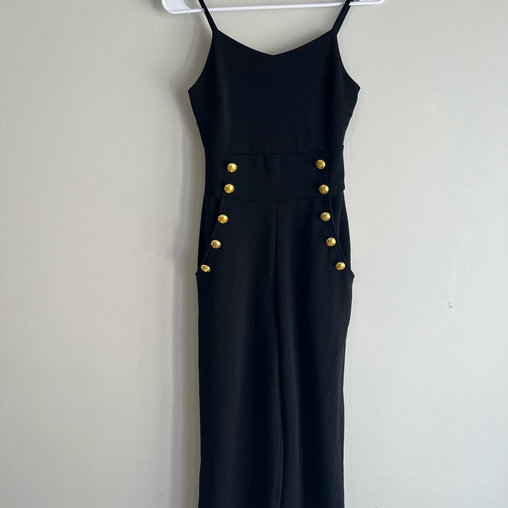 Almost Famous Black Jumpsuit with Gold Buttons
